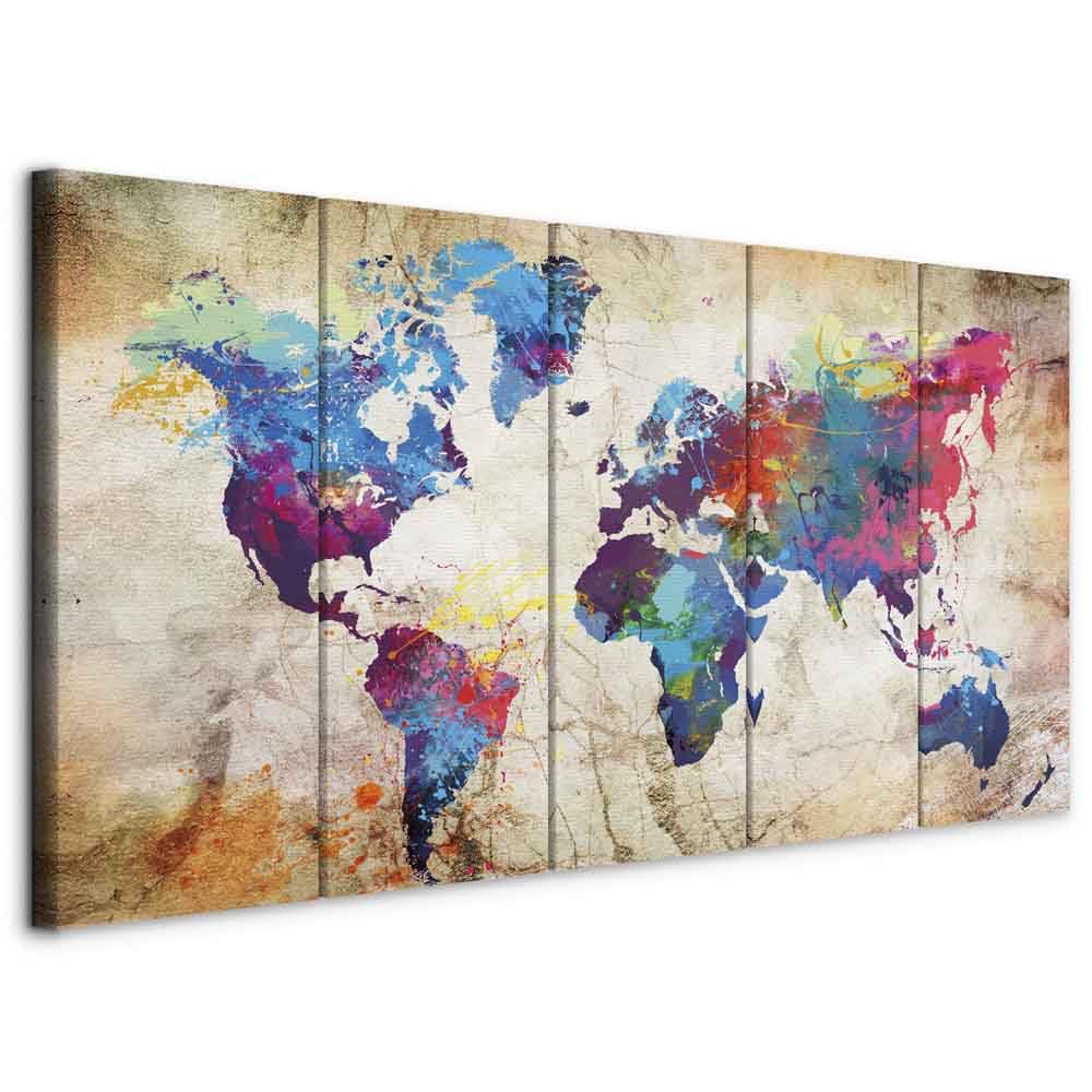 murando - Bilder Weltkarte 200x80 cm Vlies Leinwandbild 5 Teilig Kunstdruck modern Wandbilder XXL Wa