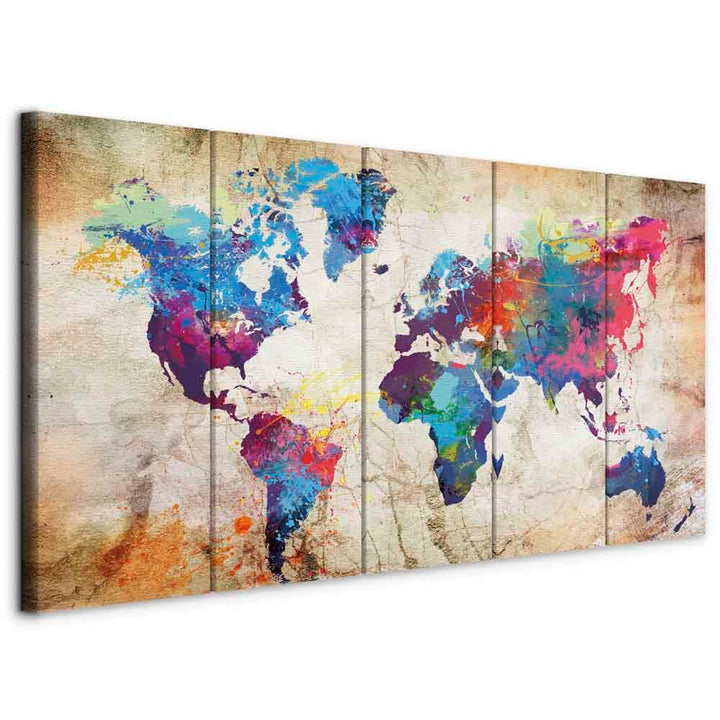 murando - Bilder Weltkarte 200x80 cm Vlies Leinwandbild 5 Teilig Kunstdruck modern Wandbilder XXL Wa