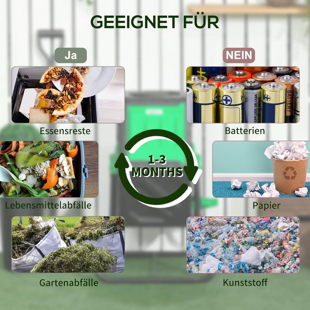 Outsunny Komposter 65 Liter, 60x49x77cm drehbar Schnellkomposter aus Kunststoff, wetterfest Thermoko