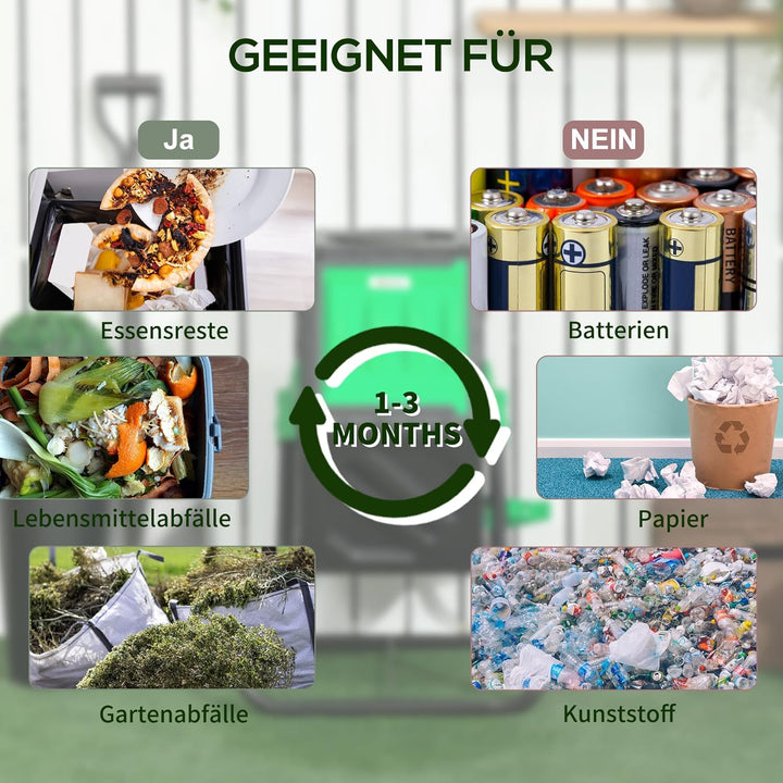 Outsunny Komposter 65 Liter, 60x49x77cm drehbar Schnellkomposter aus Kunststoff, wetterfest Thermoko