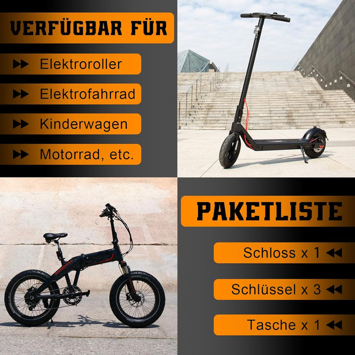 Honszex E Scooter Schloss, Schloss für E Scooter, Handschellenschloss E Scooter, 23.62inch E Roller