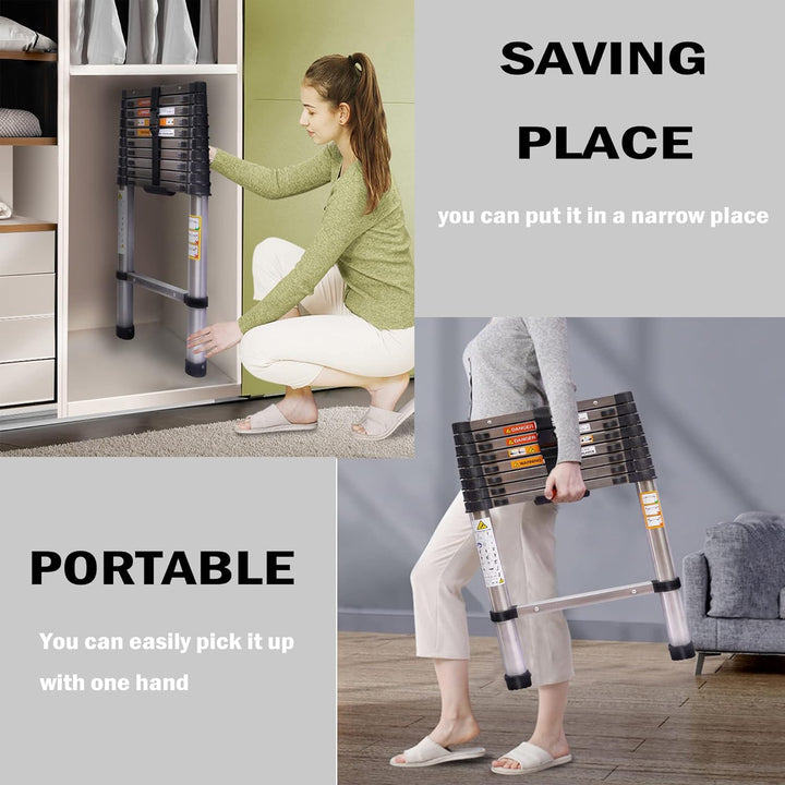 2,6M Teleskopleiter, Mehrzweckleiter ‎Edelstahl, 150 kg/330 Pfund Belastbarkeit, Ausziehbar Aluleite