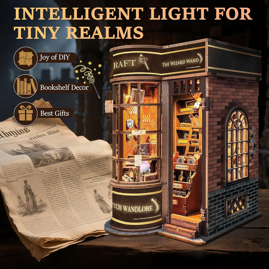 Book Nook Kit für Erwachsene: LUMYCE Holzpuzzle DIY Miniatur Haus 3D Puppenhaus - Buchstütze für Büc