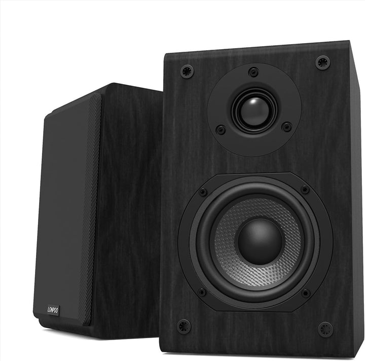 LONPOO 2-Wege Passive Regal-Lautsprecher, 75W RMS Klassische Holz-Lautsprecher mit 4-Zoll Kohlefaser