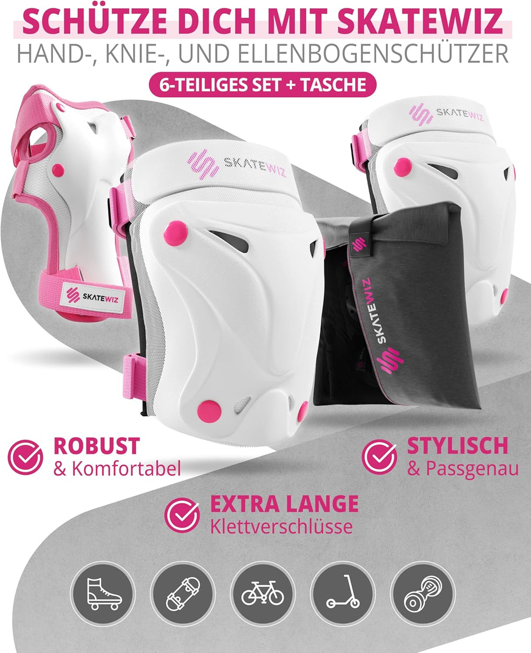 SKATEWIZ Kinder Protektoren Set Schoner - Inliner Knieschoner Kinder – Schützer Set [6er] für Kinder