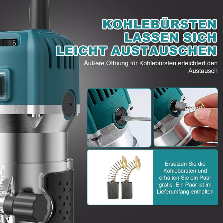 Holzfräse Oberfräse,800W 28000rpm Einhandfräse Kantenfräse Oberfräse Trimmer,6 Geschwindigkeit Elect