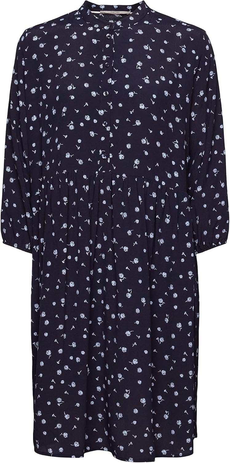 ESPRIT Florales Midikleid mit Knöpfen 32 Navy, 32 Navy