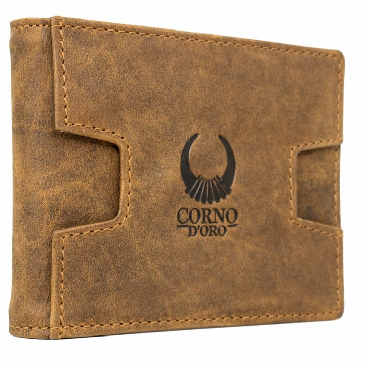 Corno d´Oro Handmade Portmonee Herren Leder mit Geldklammer I Mini Slim Wallet mit RFID Schutz I Kle