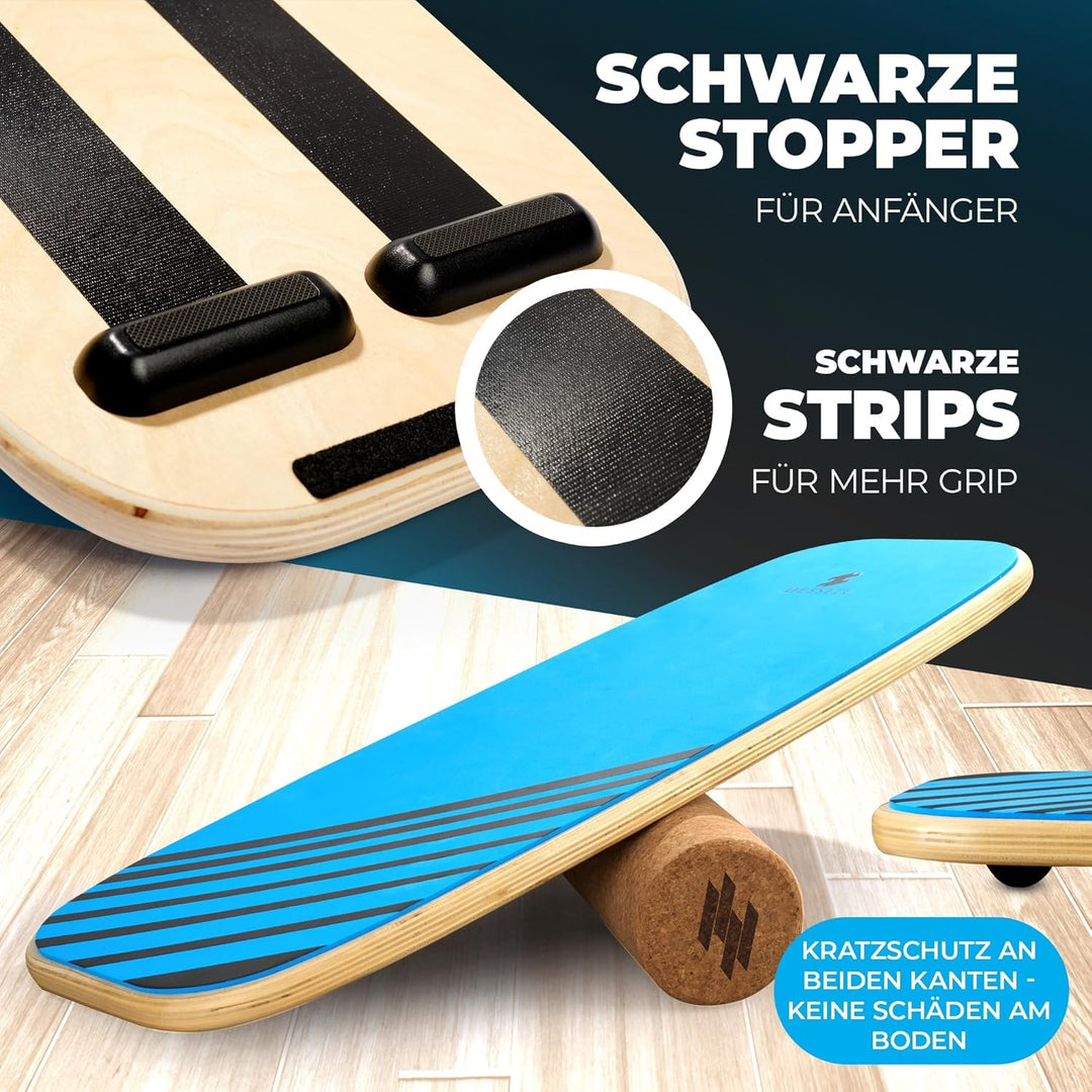 Balance Board Holz Rutschfest mit Kork Rolle | Balance Board Erwachsene & Kinder | Gleichgewichtstra