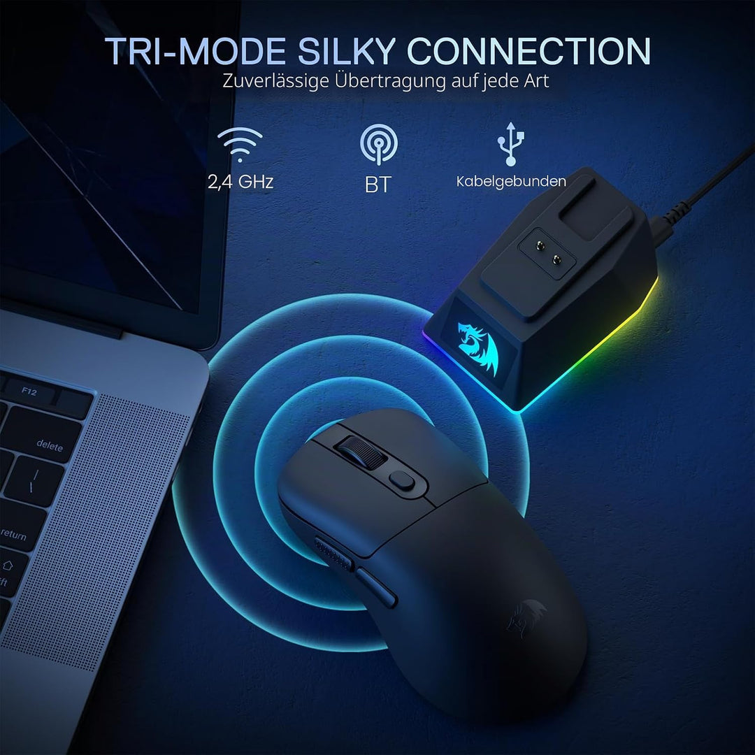 Redragon M998 - Leichte Wireless Gaming Maus mit RGB Magnet-Lade Dock, BT/2.4G Wireless/Kabelgebunde