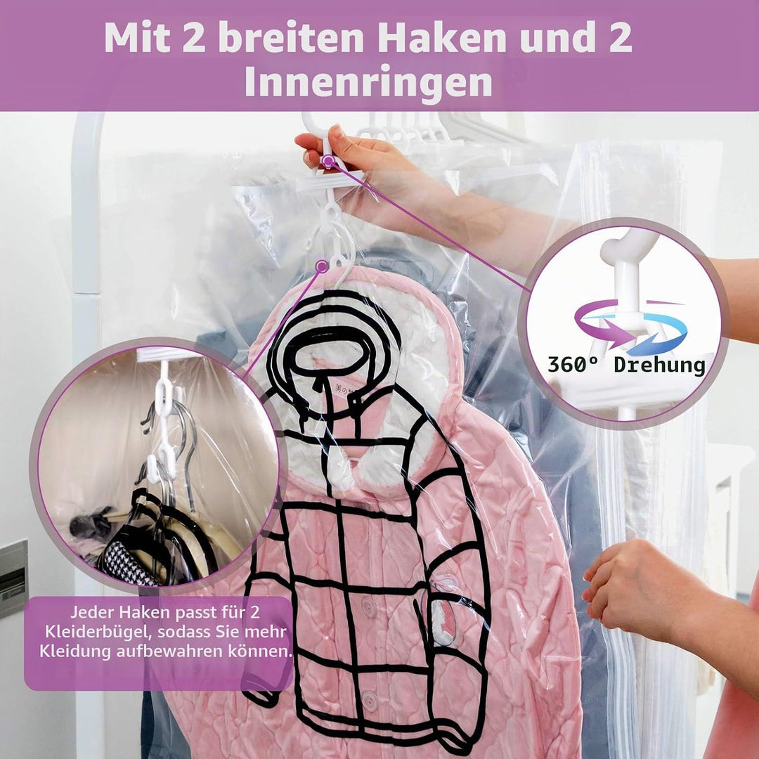6 Stück Hängende Vakuumbeutel für Kleidung – 3x 67x90 cm + 3x 67x110 cm – Extra Dickes PA+PE Materia