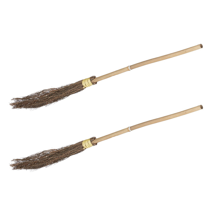 Relaxdays Hexenbesen 2er Set, mit Stiel, 97 cm lang, Kostümzubehör für Erwachsene, Halloween, Bambus