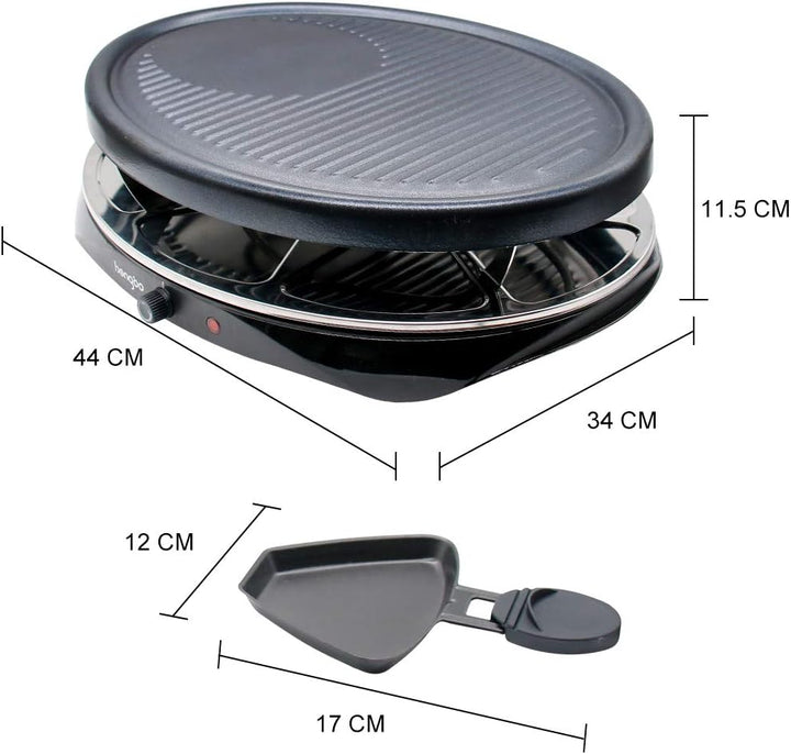 Raclette 8 Personen - Raclette Grill mit 8 Raclette Pfännchen und 2 Holzspateln Antihaftbeschichtung