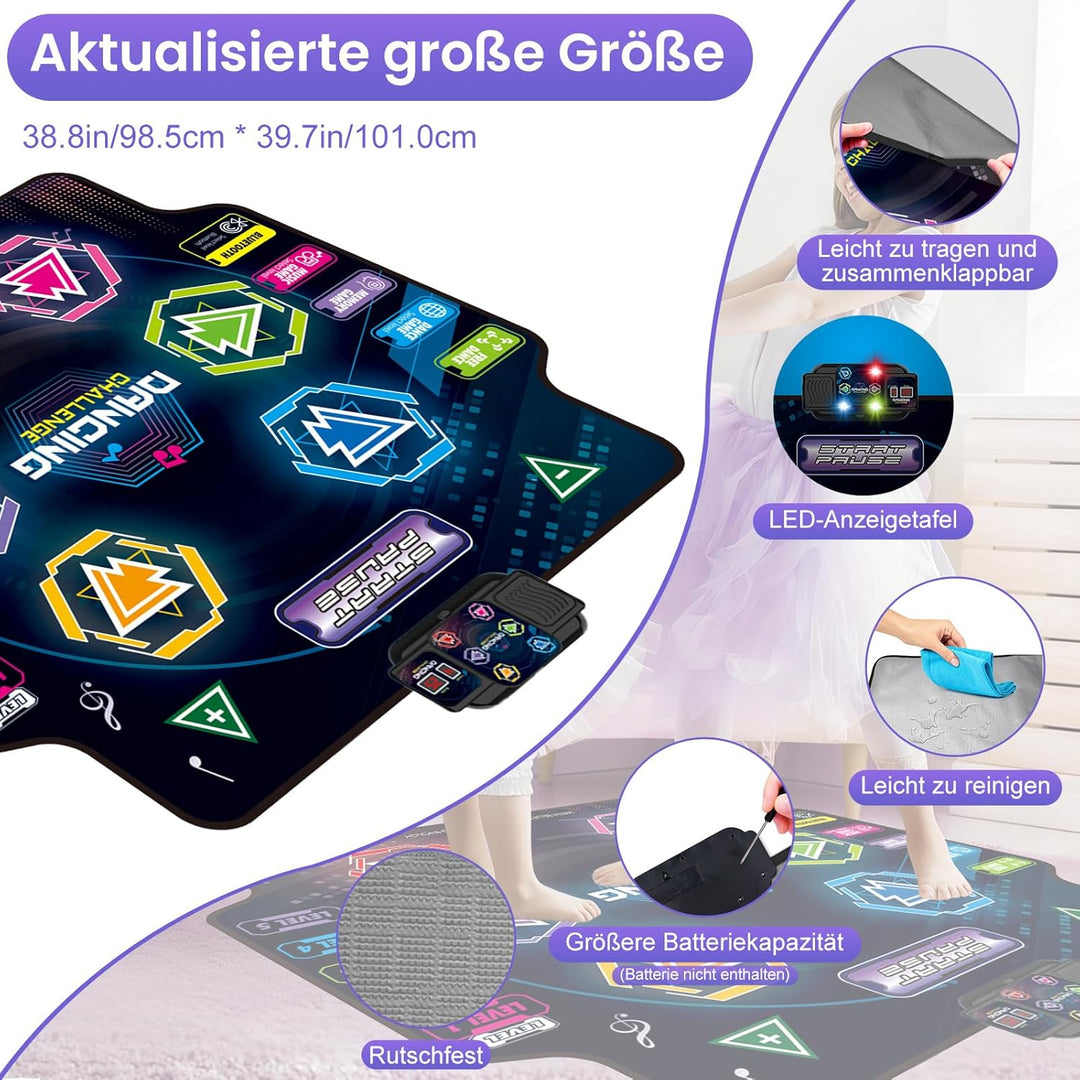 Tanzmatte für Kinder ab 3-12 Jahre, 2026 Musikmatte mit 6 LED-Lichtern&Bluetooth, 5 Modi, Tanzmatte