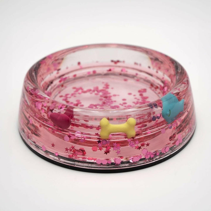 Napf Hund aus Acryl Grösse S rosa | Rutschfester Napf Hund mit Schneekugel-Effekt | Geeignet für kle