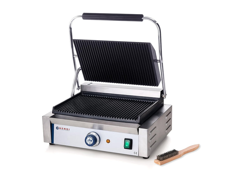 HENDI Kontaktgrill, Panini-, sandwich- & Kontaktgrill, Regelbar bis max. 300°C, Oberseite (H)530mm,