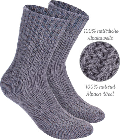 Brubaker 4 Paar Alpaka Socken sehr dick flauschig und warm - reine Alpakawolle 35-38 Grau- und Braun