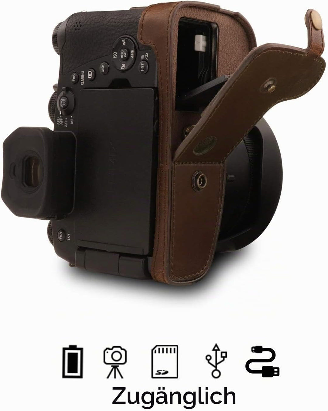 MegaGear MG1679 Ever Ready Leder Kameratasche mit Trageriemen kompatibel mit Leica V-Lux 5, Panasoni