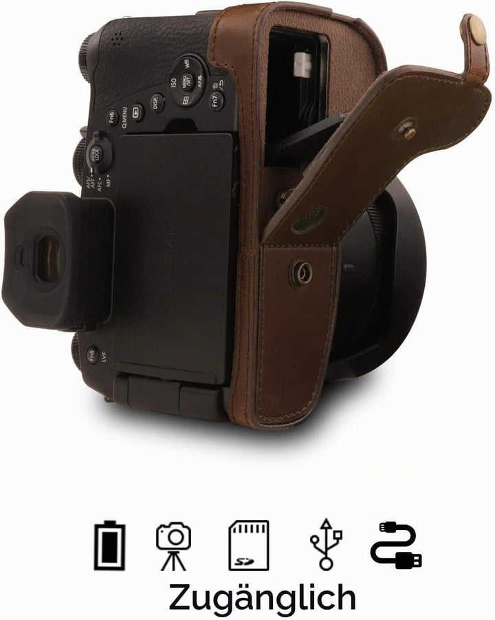 MegaGear MG1679 Ever Ready Leder Kameratasche mit Trageriemen kompatibel mit Leica V-Lux 5, Panasoni