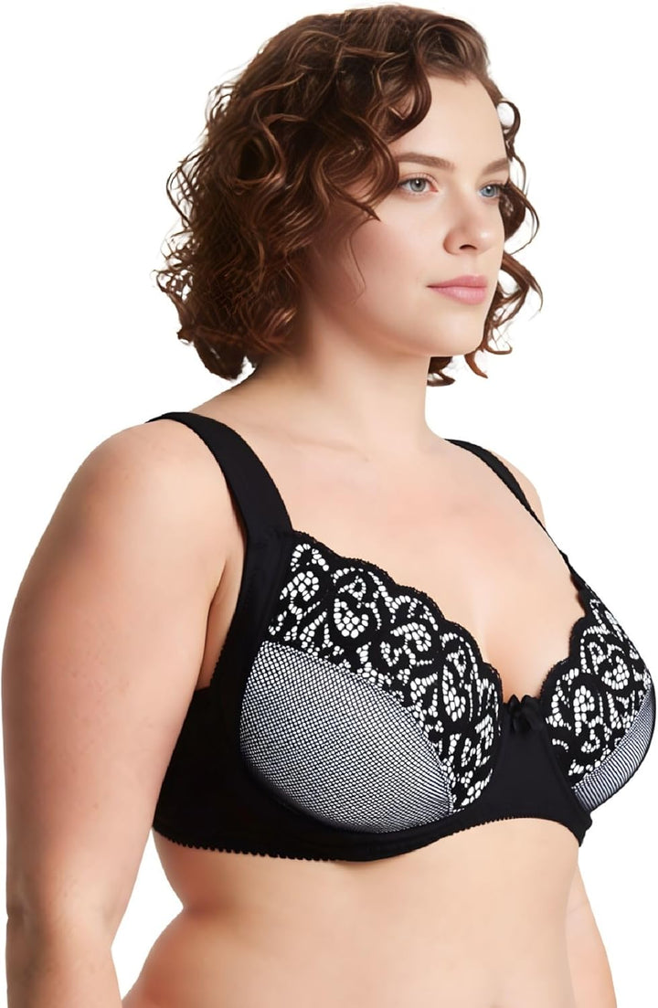 Curve Muse Übergrösse Ungefüttert Bügel Spitzen-BH mit gepolsterten Schultergurten-2er Pack 75B Schw
