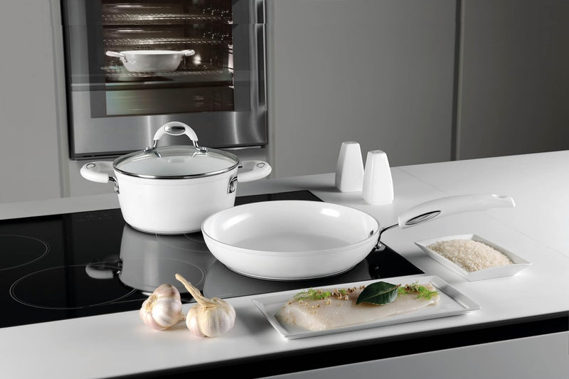 Bialetti J0WIPAN240 Ceramic OK weiss Induktions-Pfanne, keramikbeschichtet Ø 24 cm,, ø 24 cm