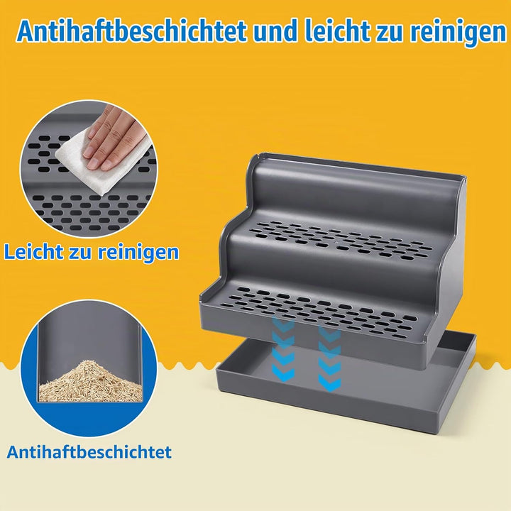 Katzenklo-Rampe, 3-stufige Katzentreppe für Katzenklo mit Filterfunktion, herausnehmbare Schale, was