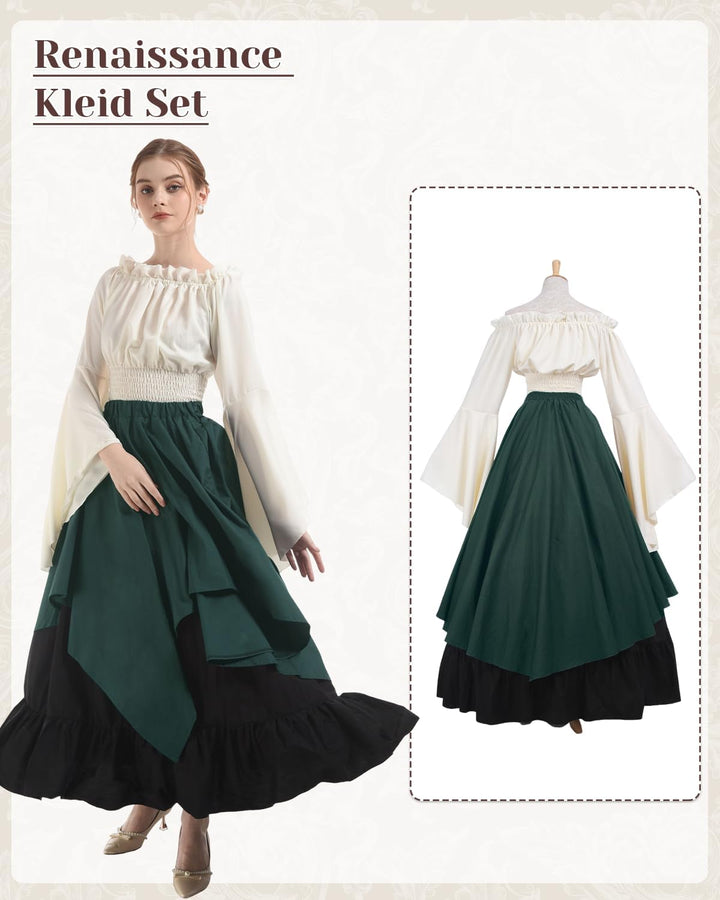 Fiamll Damen Mittelalter Kleid Renaissance Kleid Mittelalter Kostüm Trompete Ärmel Viktorianische Kl