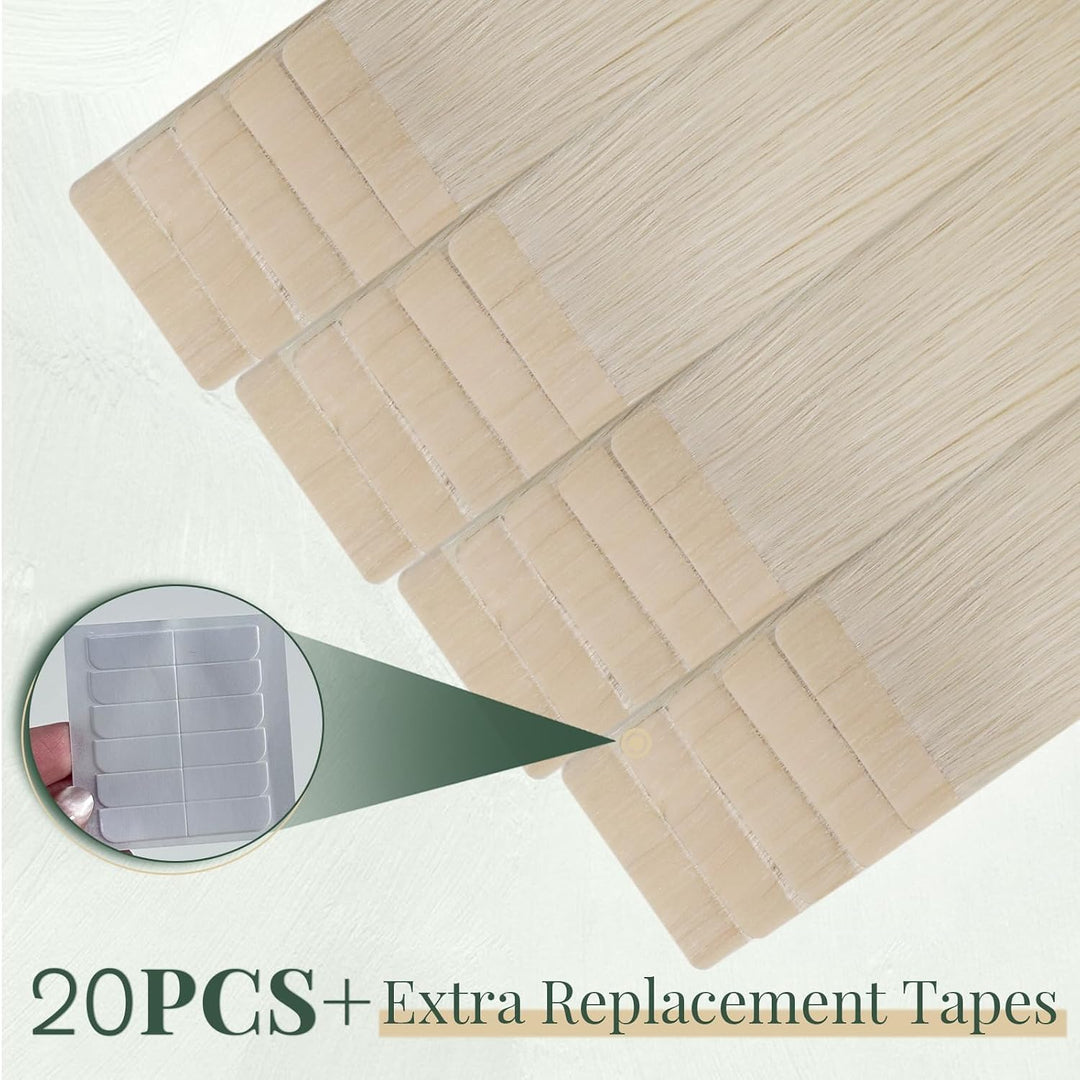 Ugeat Tape Extensions Echthaar 30cm Kurz Weissblond Tape in Extensions Doppelseitig Unsichtbar Tape