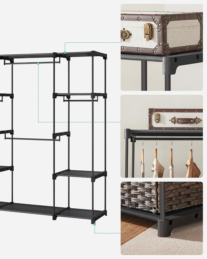 SONGMICS Kleiderschrank offen, Kleiderständer, Kleiderstange, Garderobe, 43 x 151 x 166 cm, 4 Hängef