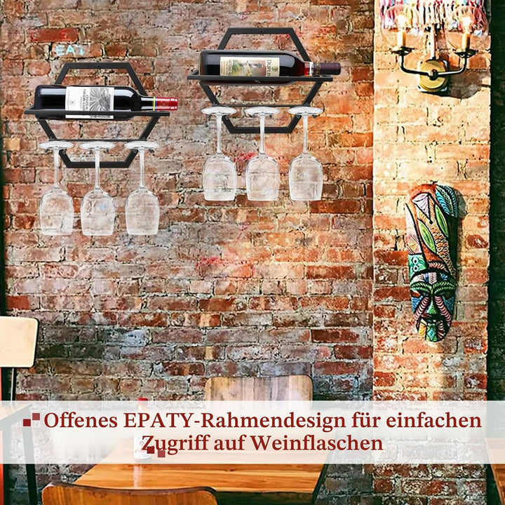 Giyiprpi Metall Wandmontierter Weinhalter Stemware Glass Rack, 2Pcs Hängendes Glas Weinregal Wandbeh