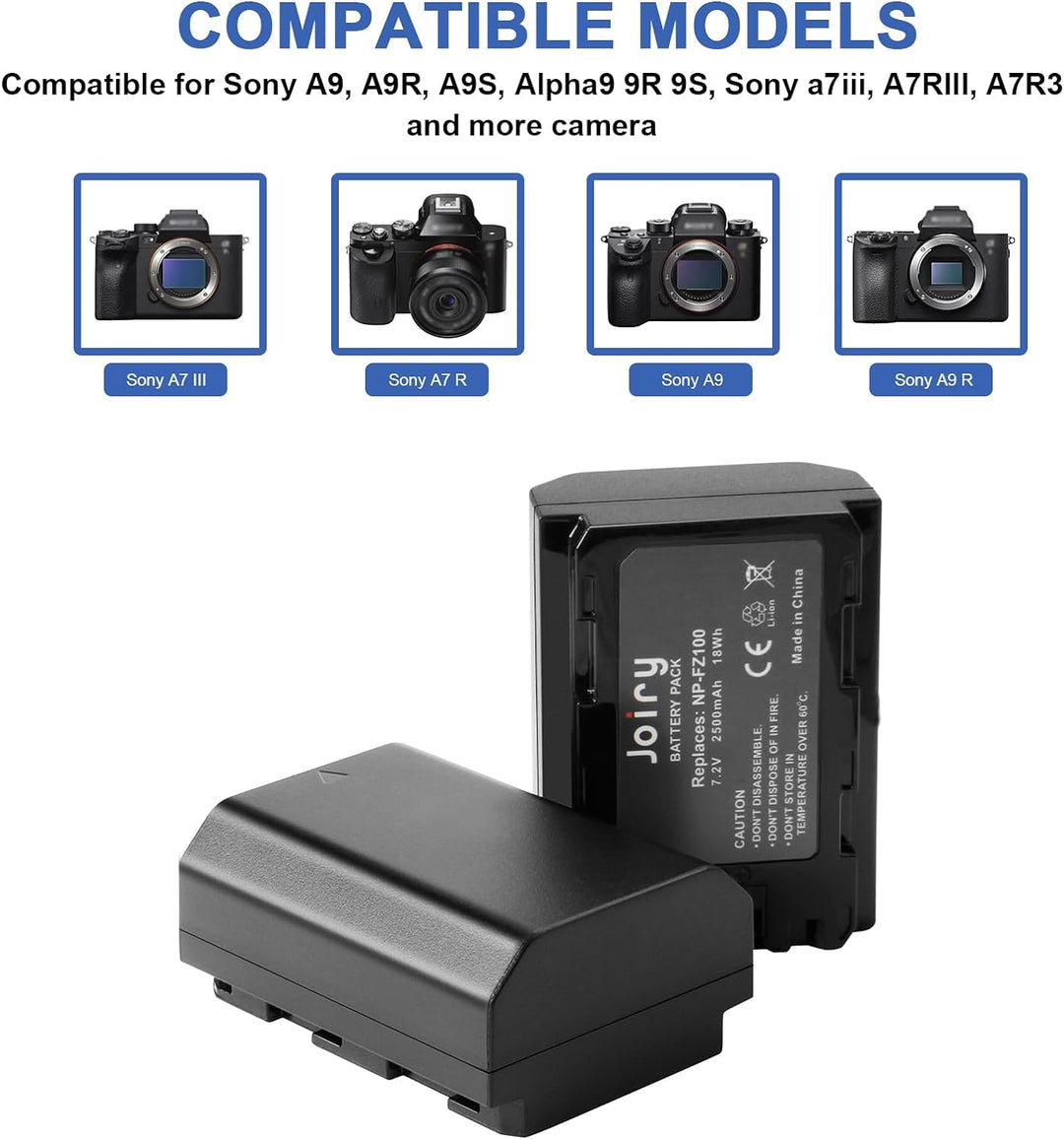 2 X NP-FZ100 Ersetzt Akku und Dual Ladegerät Kompatibel mit Sony A9 A9R A9S, Alpha9 9R 9S, für Sony