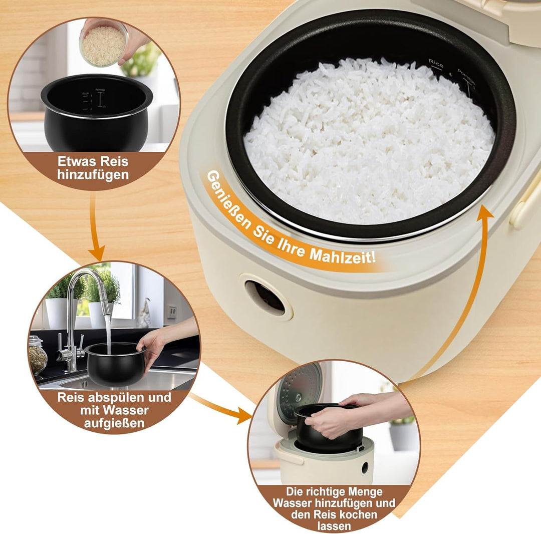 Bear Reiskocher 2L mit Dampfgarer, 6 Reiskochfunktionen mit braunem Reis, Dampf, Brei, Suppe, Vorein