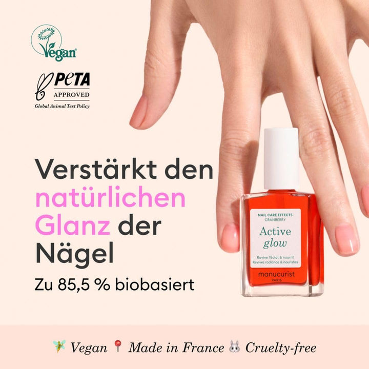 Manucurist Active Glow™ Cranberry Nagellack Schnelltrocknend – Nagelhärter mit Farbe & Korallrotem G