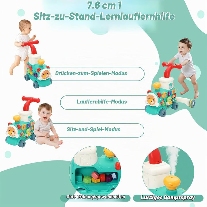 3-in-1 Baby Lauflernwagen, Multifunktionales Lauflernhilfe mit 10+ Pädagogischen Spielmodi, Licht &amp;