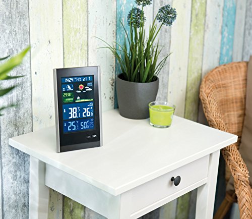 infactory Wetterstation mit Strom: Funk-Wetterstation mit Aussensensor, Wecker & USB-Ladeport (2 Amp