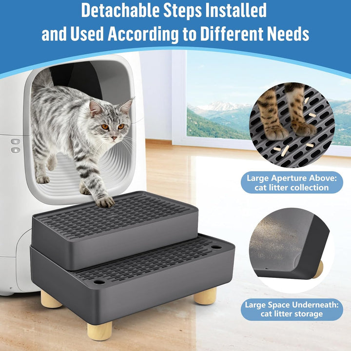 Verstellbare 2-stufige Katzentoilettenrampe, Katzen Treppen&Stufen mit Holzfüsse Filterfunktion, lei