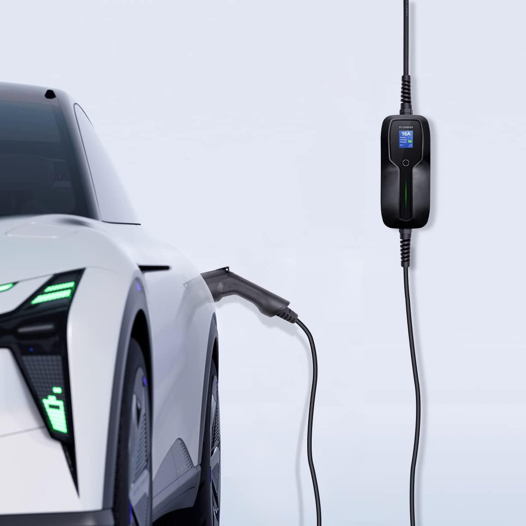 Morec Typ1 Tragbares EV Ladekabel Schaltbare Ladebox 10/16A Ladegerät mit Bildschirm Schuko 2 Pin EV