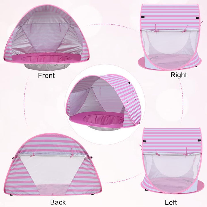 Baby Strandmuschel Pop Up Sonnenschutz Strand mit Minipool, Strandzelt UV Schutz, Atmungsaktiv Porta