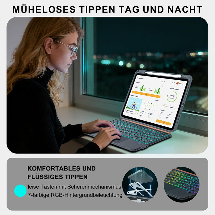 WIWU iPad Pro 11 Hülle mit Tastatur (M5/M4 2025/2024) 360°-Ständer Magnetisch Abnehmbare Tastaturhül