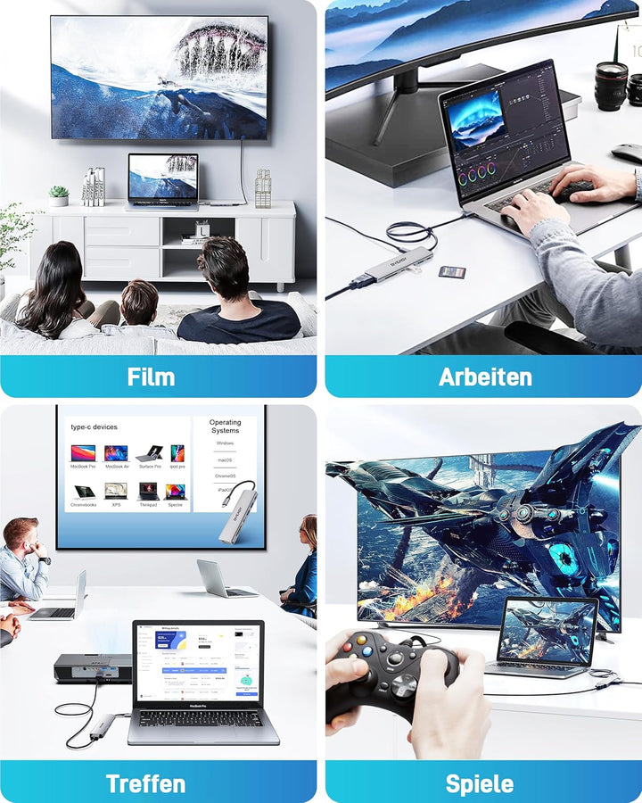 BYEASY USB C Hub, 7IN1 Docking Station, 4K HDMI, 100W PD, Typ-A/C 3.0 5Gbps, SD/TF Kartenleser, Ultr