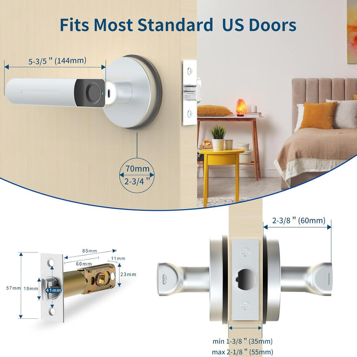 Foxgard Smart Fingerprint Door Lock,Keyless Entry Door Lock with Handle,Biometric Door Lock,Room Doo