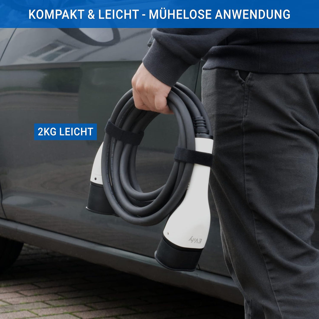 EVify Typ 2 Ladekabel 11kW 5M 16A für Elektroauto & Hybrid inkl. Kabeltasche • Kabel 3 phasig für EV