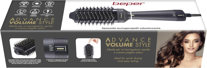 BEPER P301PIS102 Volumising Haartrockner-Bürste, 1200W, Bürste zum Glätten, Volumisieren und Locken,