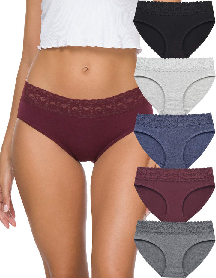 Damen-Unterwäsche, Baumwolle, Bikini-Höschen für Damen, Unterhose, Slips, Hipster, Spitze, 5er-Pack