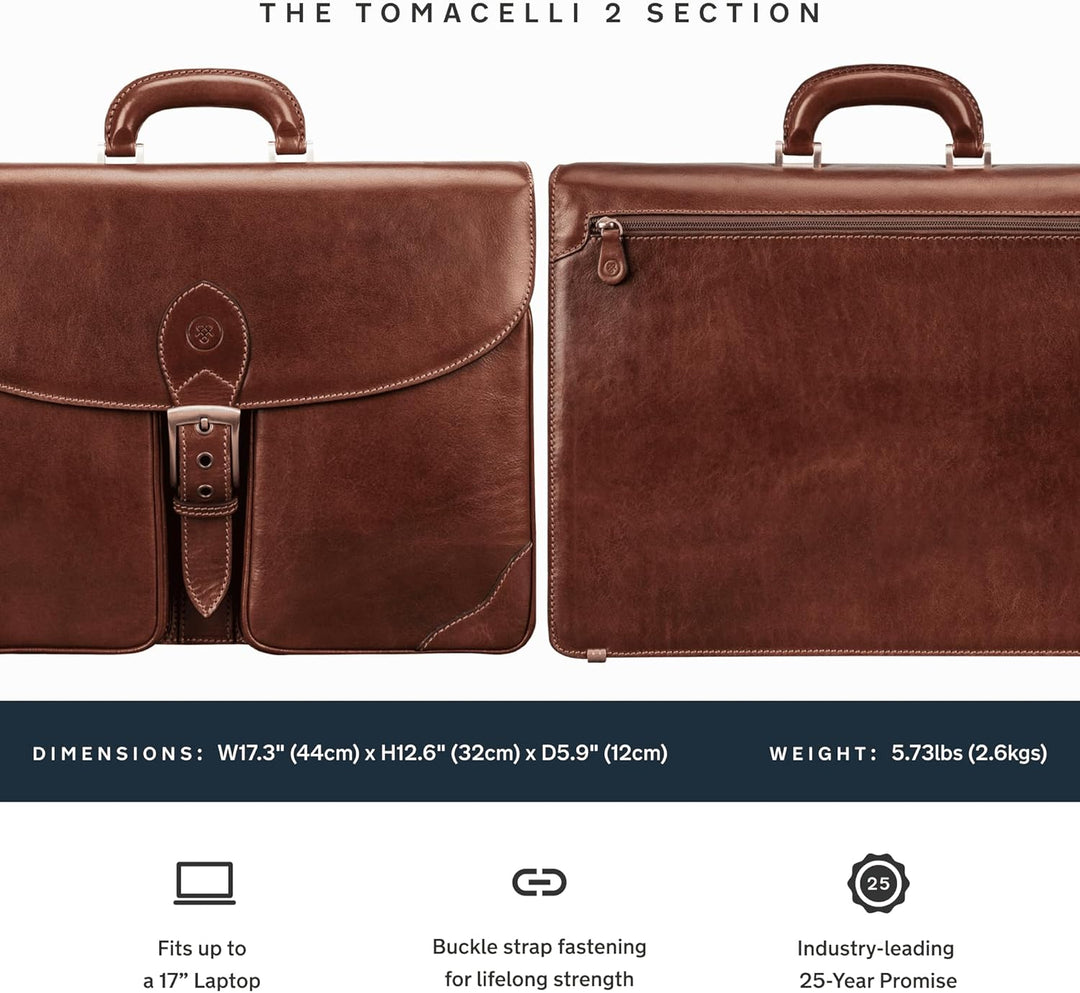Maxwell Scott Italienische Herren Leder Aktentasche Tomacelli in Cognac Braun, Cognac Braun