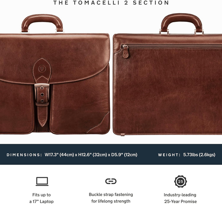 Maxwell Scott Italienische Herren Leder Aktentasche Tomacelli in Cognac Braun, Cognac Braun