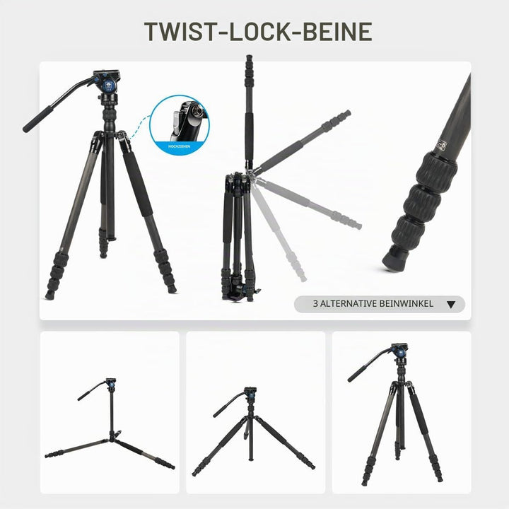 SIRUI Profi Traveler VC Video-Stativ, 159 cm, Carbon, Reise-Video-Stativ mit Videoneiger, Tragkraft
