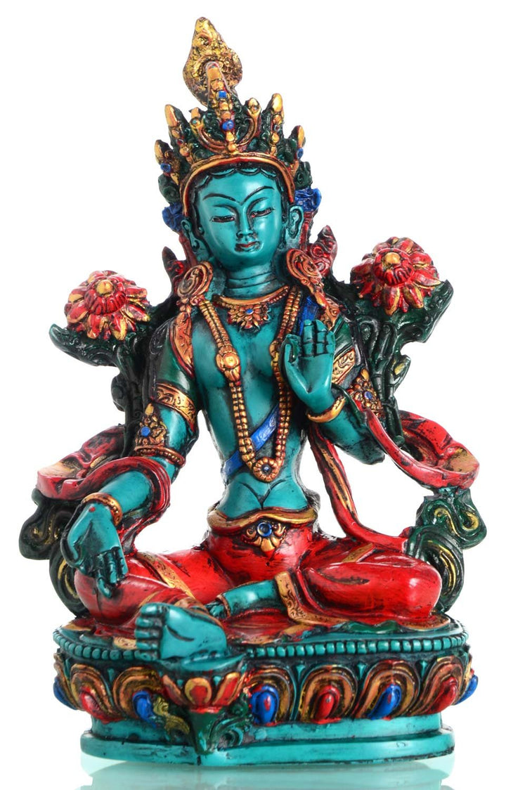 Buddhafiguren - Grüne Tara 21 cm Resin türkis bemalt Buddhastatue Buddha Dekoration tibetische Bodhi