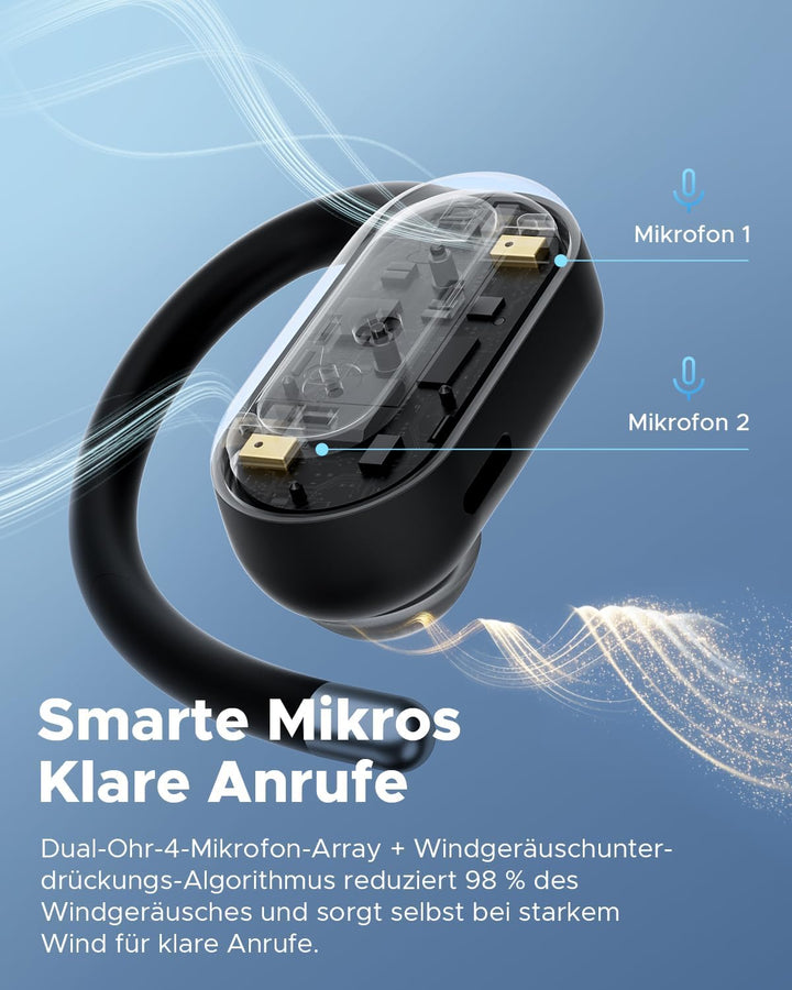 truefree EarFit DS1 Open-Ear Kopfhörer, Filigraner Ohrhaken Sport Ohrhörer, Kabellos Bluetooth 6.0 E