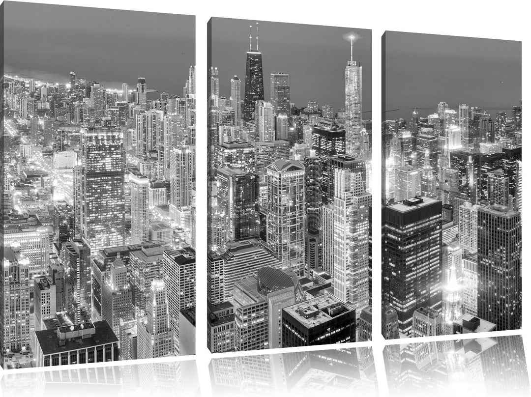 Pixxprint Luftaufnahme Chicago / 3-Teilig/Gesamtmass 120cm Leinwandbild bespannt auf Holzrahmen/Wand